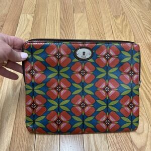 Fossil Zipper Case Tablet iPad Key-Per Floral Red Blue Green Pattern 10.5 x 8.5"